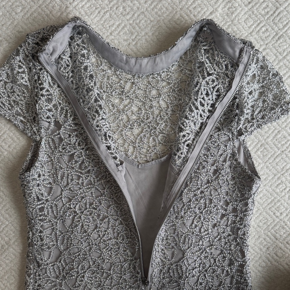 Premier Amour Gray Lace Midi Dress Sz 16 - Picture 9 of 9